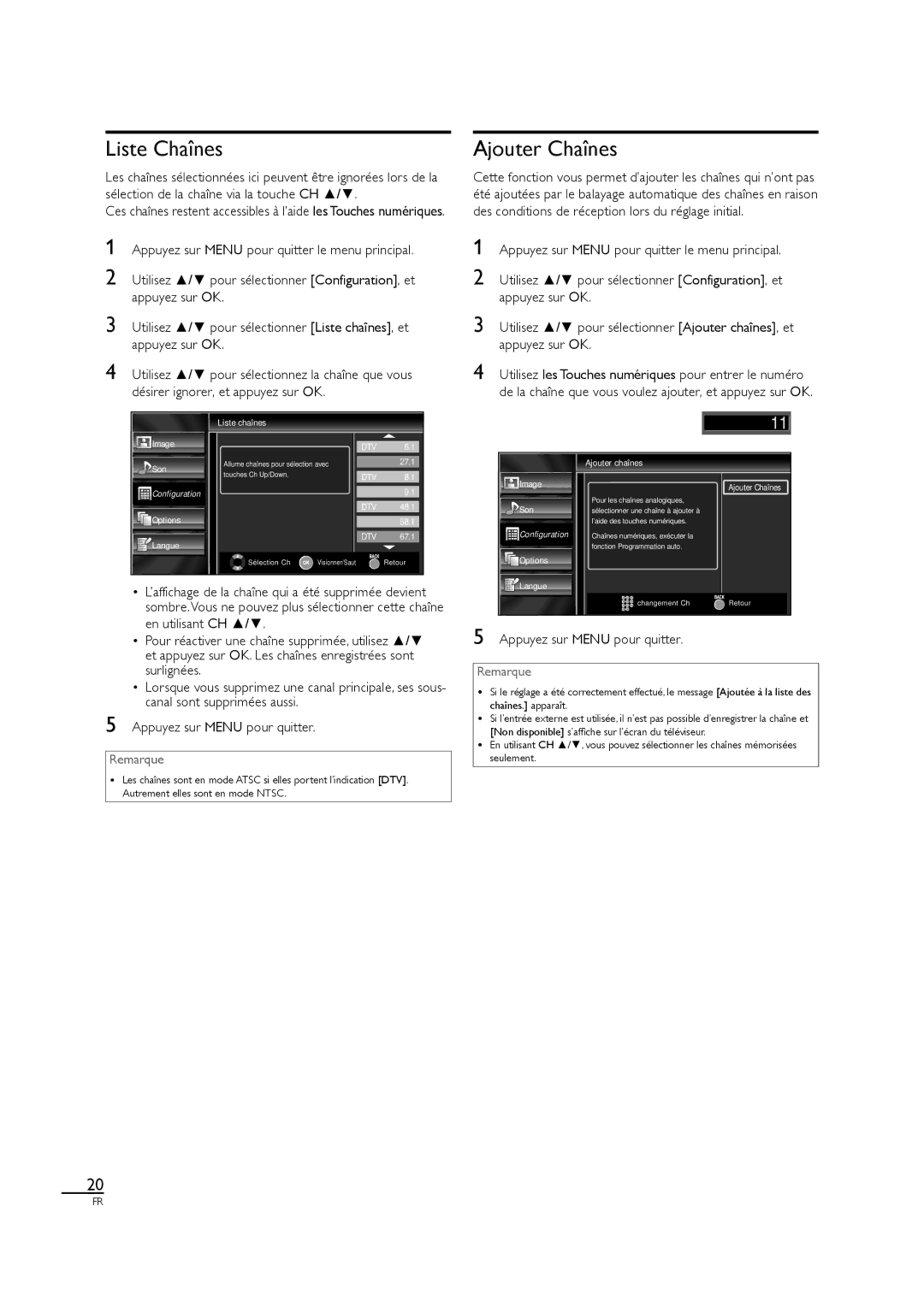 Sylvania LC320SL1 owner manual Liste Chaînes, Image Liste chaînes, Ajouter chaînes Ajouter Chaînes 