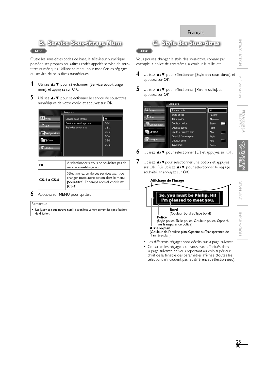 Sylvania LC320SL1 owner manual Service Sous-titrage Num, Style des Sous-titres 