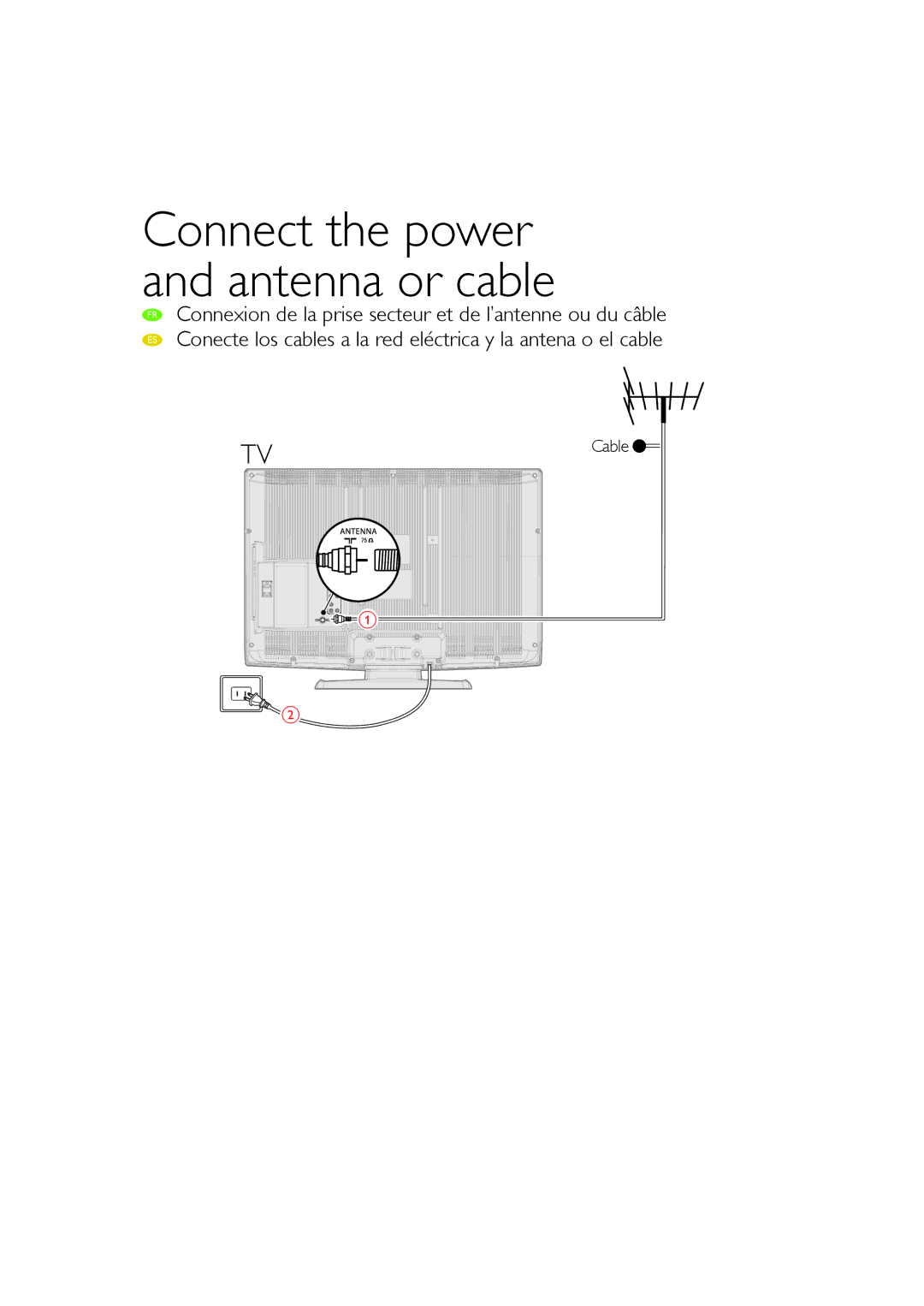 Sylvania LC320SL1 owner manual Connect the power and antenna or cable, Cable 