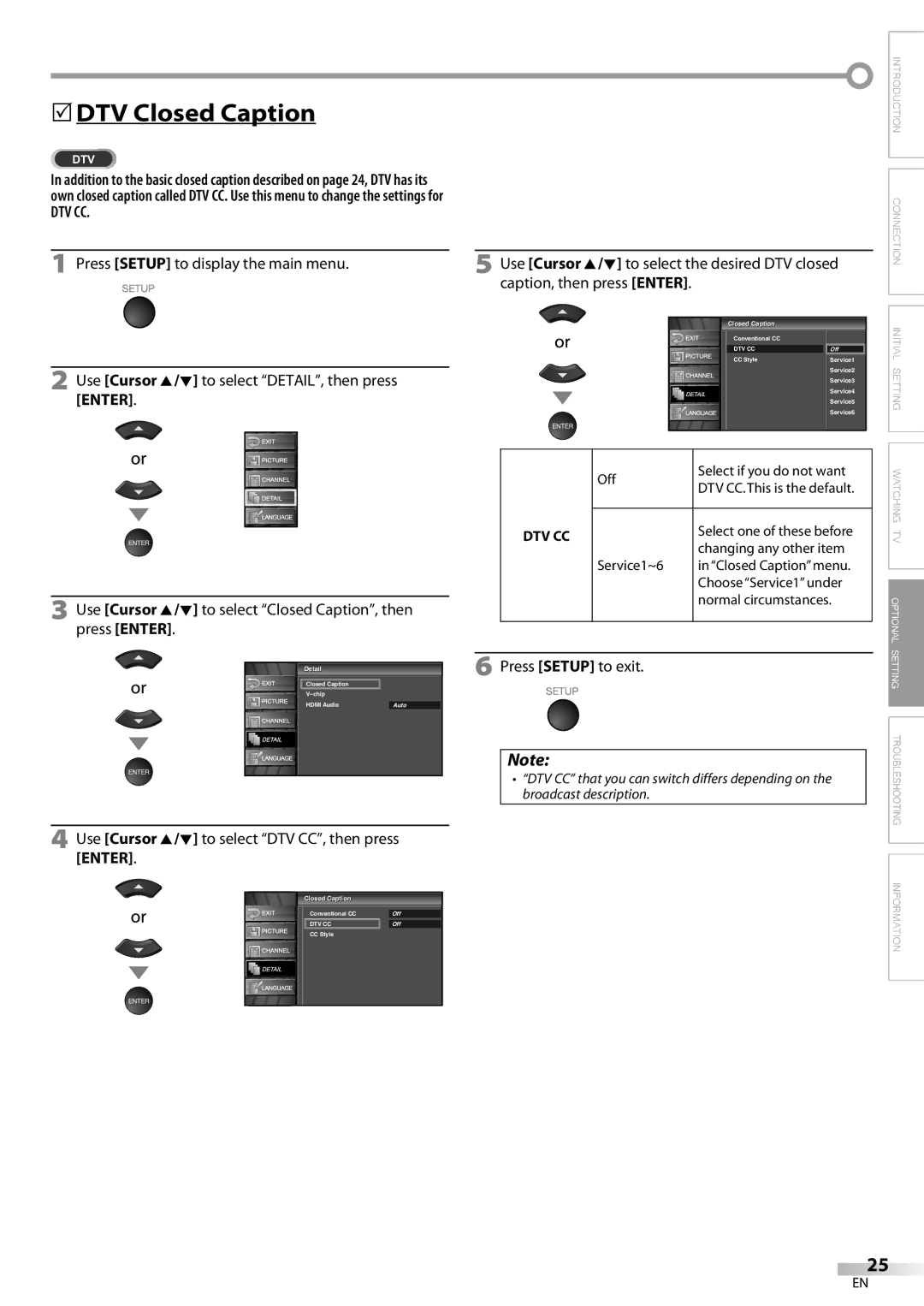 Sylvania LC320SL8 owner manual DTV Closed Caption, Dtv Cc, Use Cursor K/L to select DTV CC, then press 