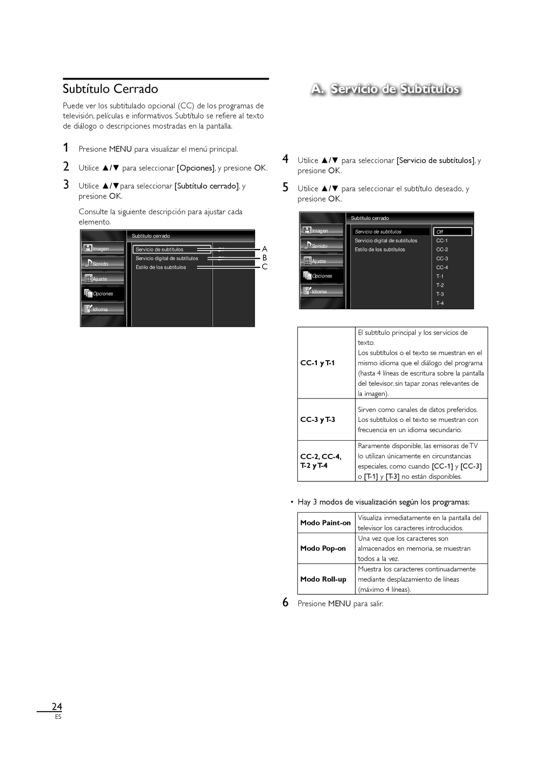 Sylvania LC320SS1 owner manual Subtítulo Cerrado, Hay 3 modos de visualización según los programas 