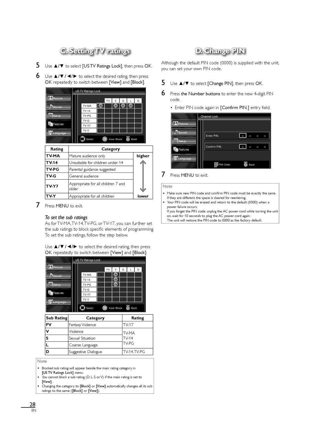 Sylvania LC320SS1 owner manual Change PIN 