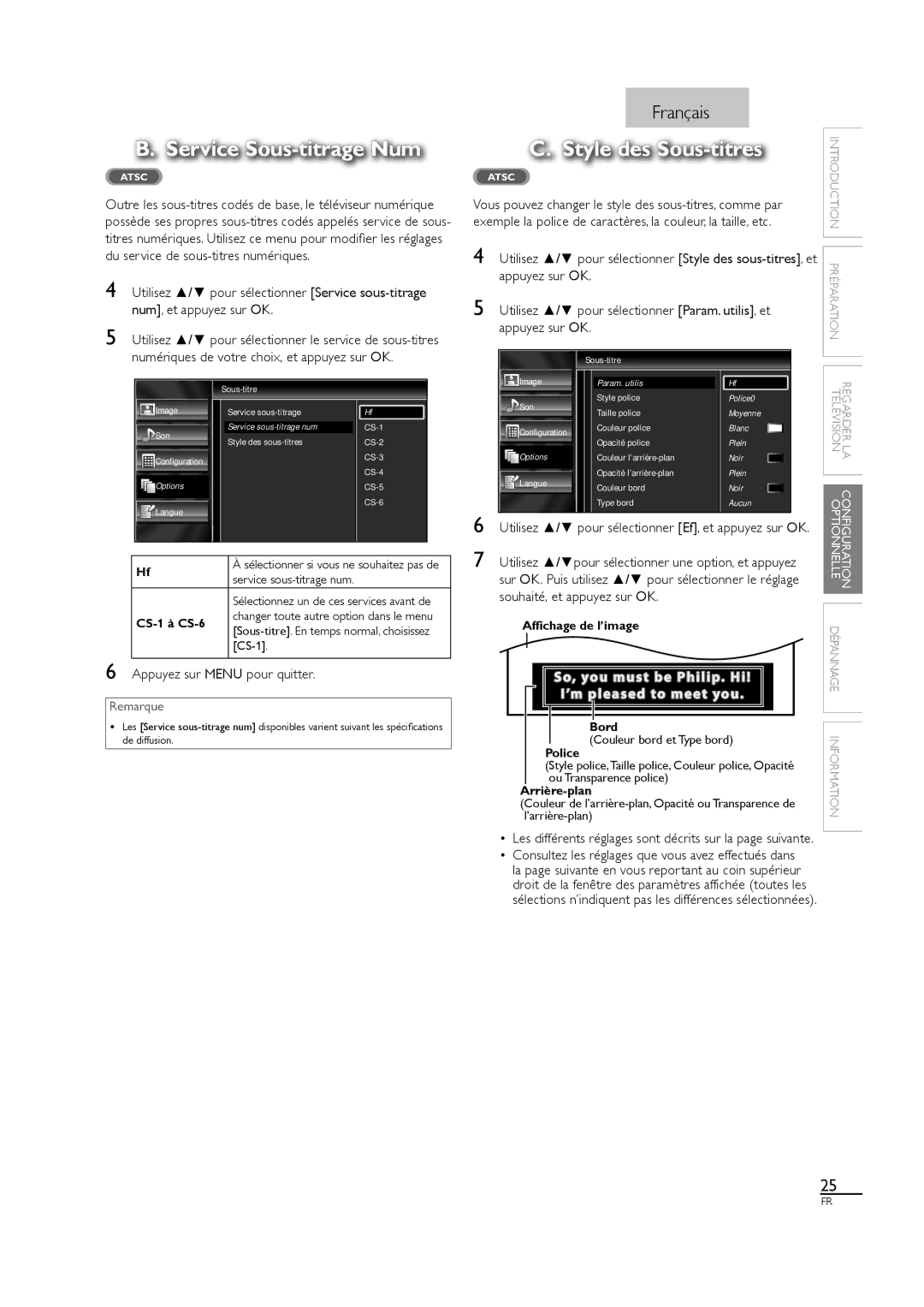 Sylvania LC320SS1 owner manual Service Sous-titrage Num, Style des Sous-titres 