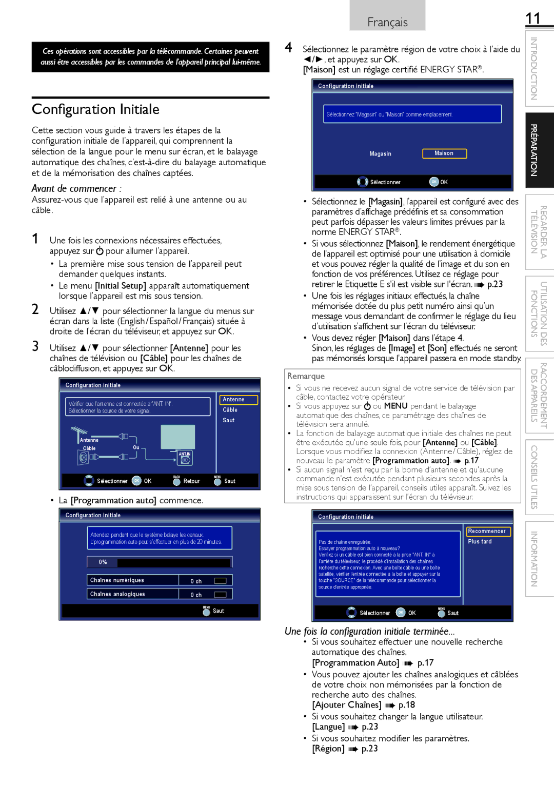 Sylvania LC320SS2 owner manual Conﬁguration Initiale 