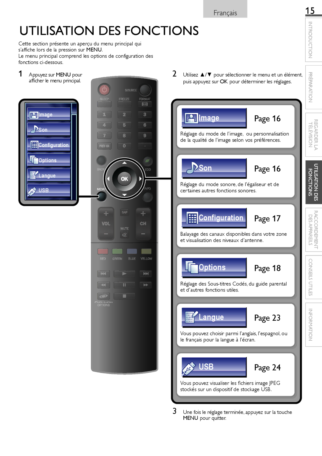 Sylvania LC320SS2 owner manual Utilisation DES Fonctions, Réglage du mode sonore, de légaliseur et de 