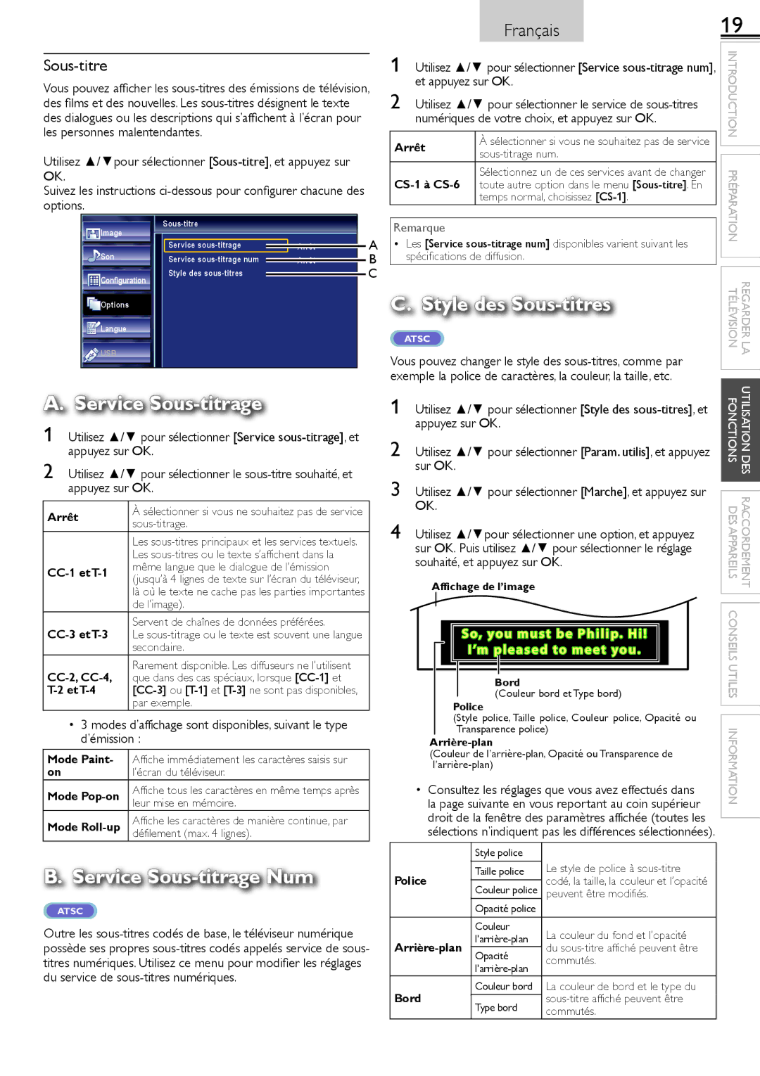 Sylvania LC320SS2 owner manual Sous-titre, Numériques de votre choix, et appuyez sur OK, Sur OK 