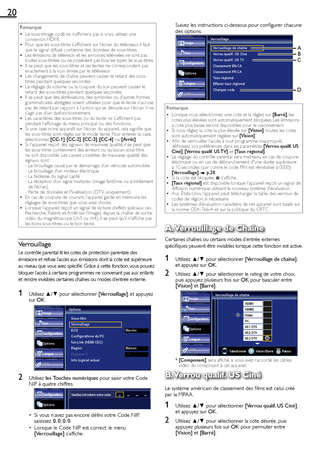 Sylvania LC320SS2 owner manual Verrouillage, Certaines chaînes ou certains modes d’entrée externes 