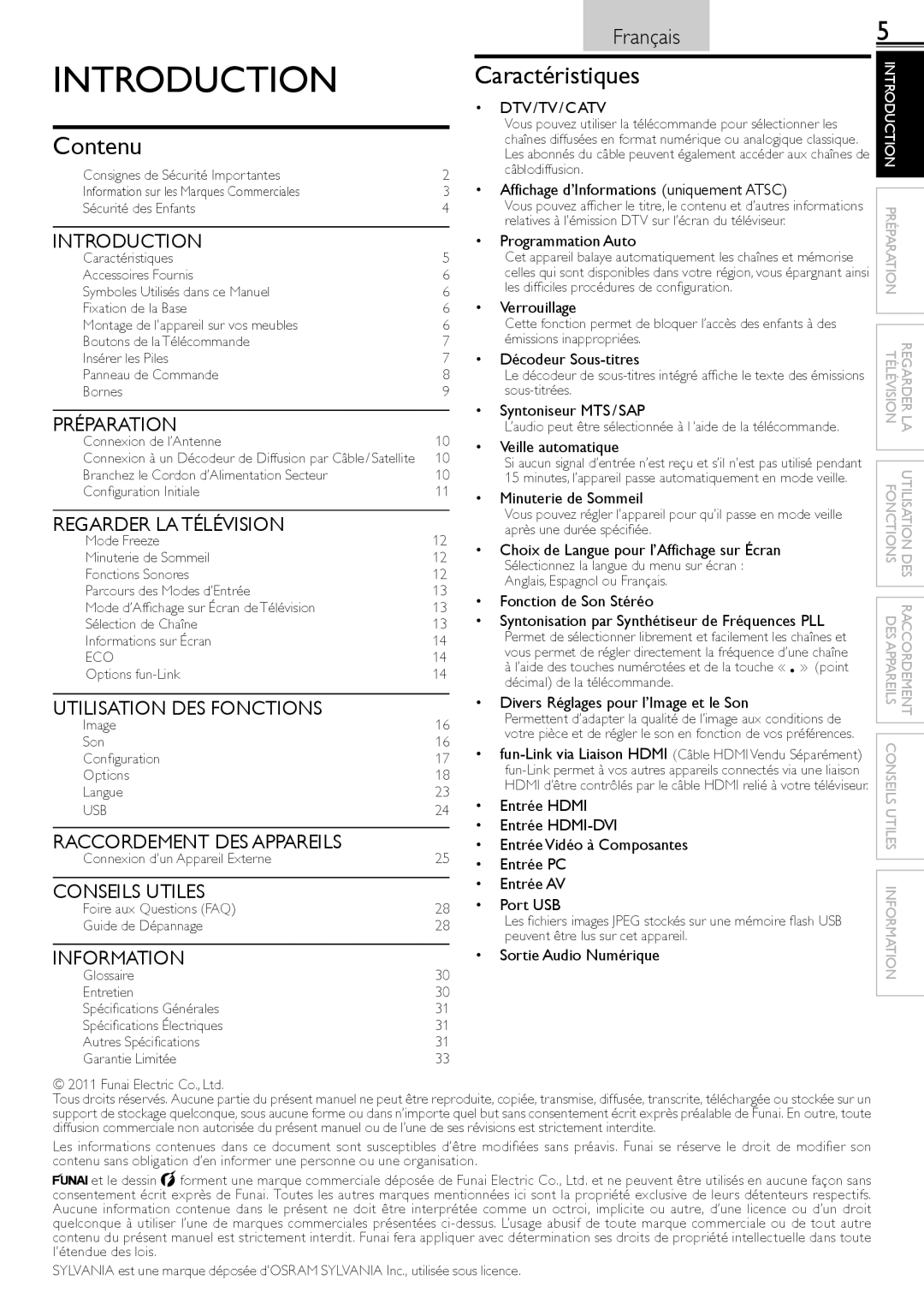 Sylvania LC320SS2 owner manual Introduction, Contenu, Caractéristiques 