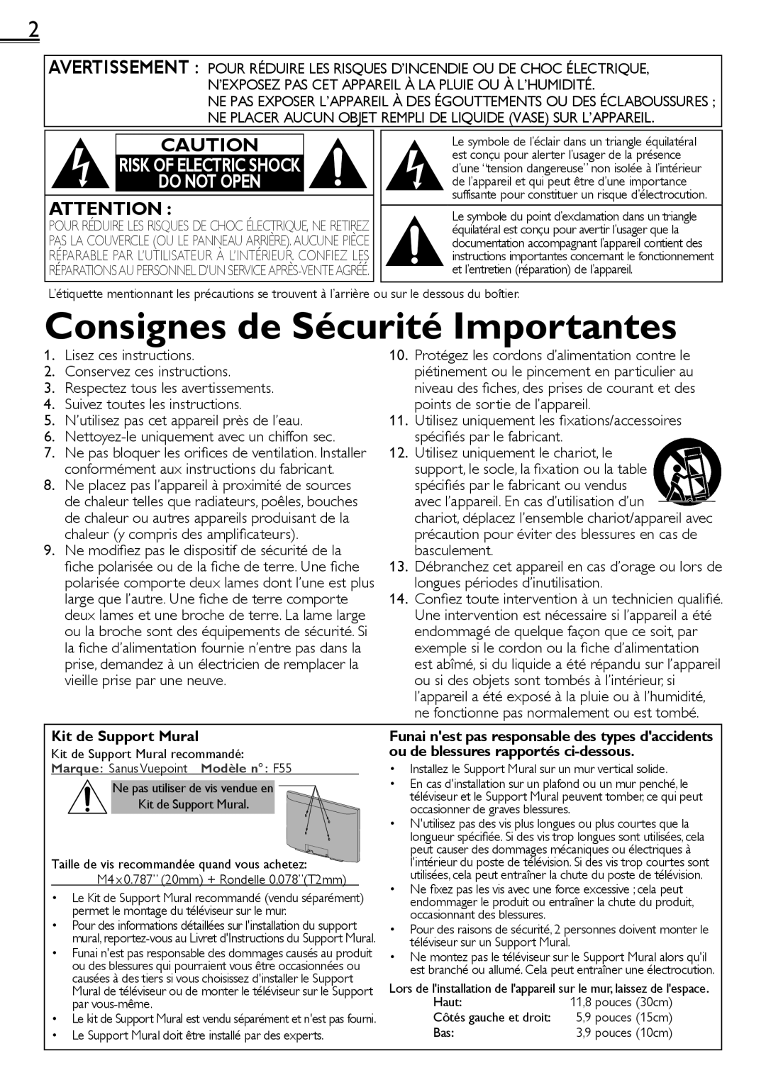 Sylvania LC320SS2 owner manual Risk Of Electric Shock Do Not Open, Lisez ces instructions 2. Conservez ces instructions 