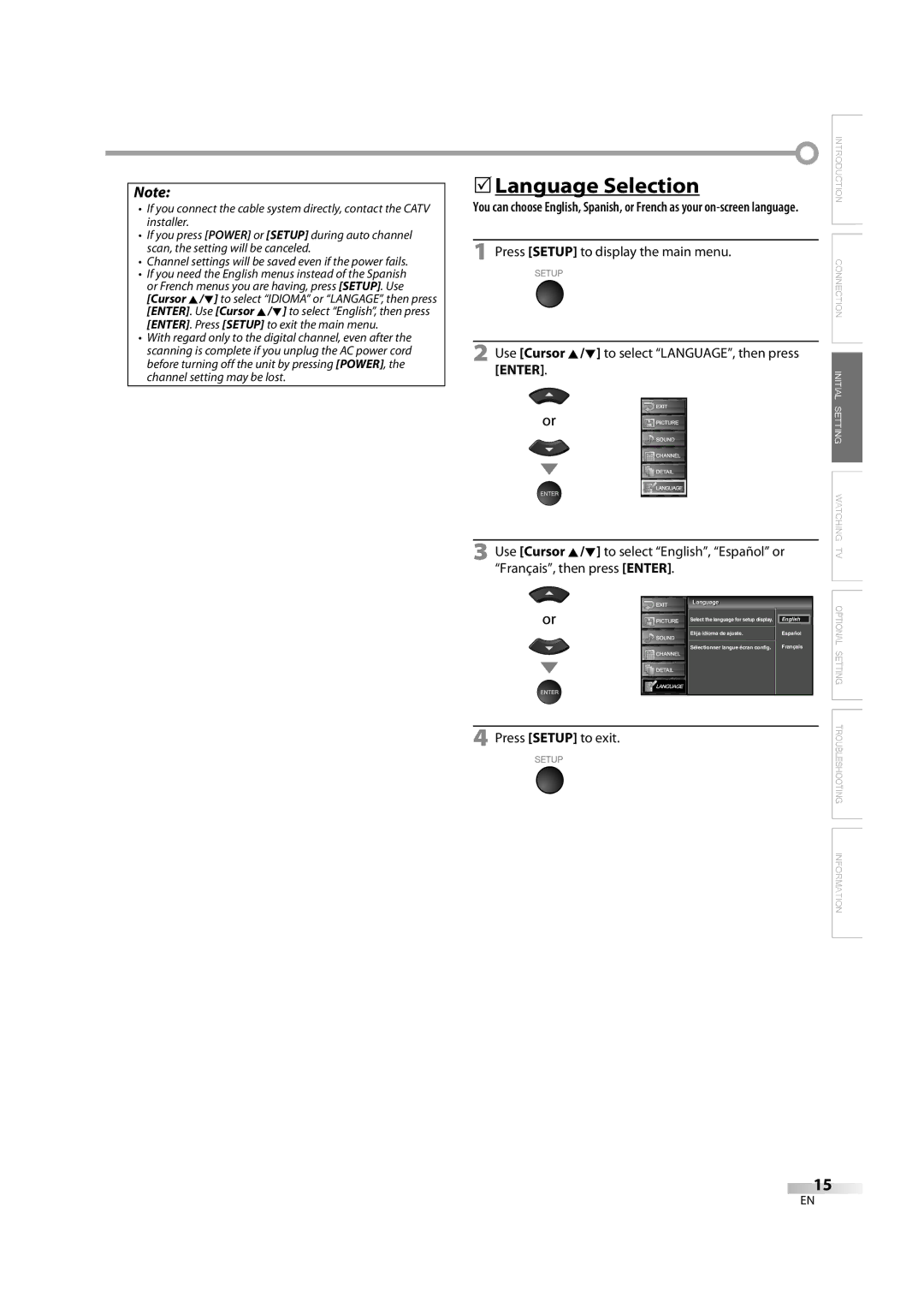 Sylvania lc320ss8 owner manual 5Language Selection, Enter 