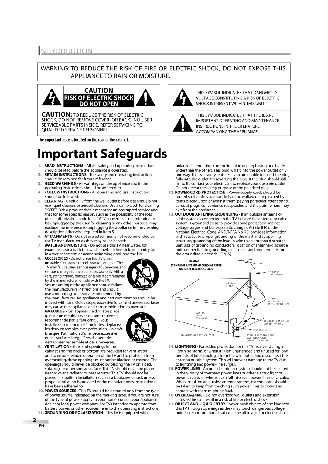 Sylvania lc320ss8 owner manual Introduction, Important note is located on the rear of the cabinet 