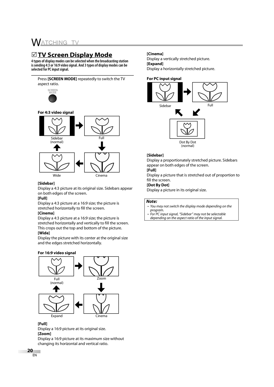 Sylvania lc320ss8 owner manual 5TV Screen Display Mode 