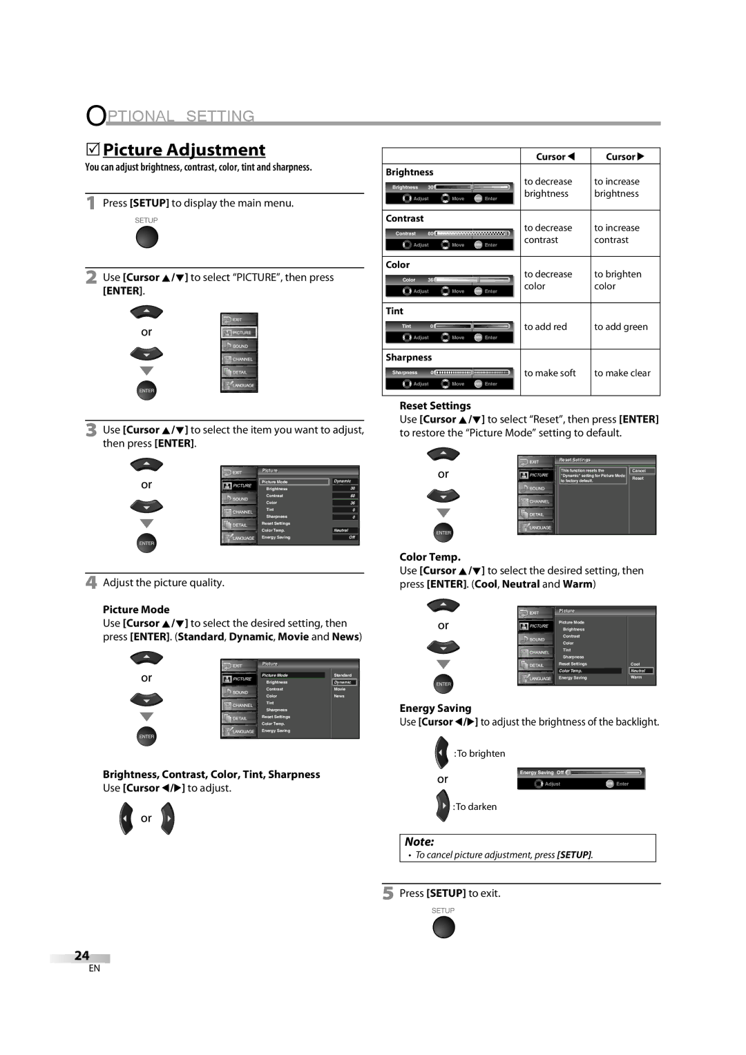 Sylvania lc320ss8 owner manual 5Picture Adjustment 