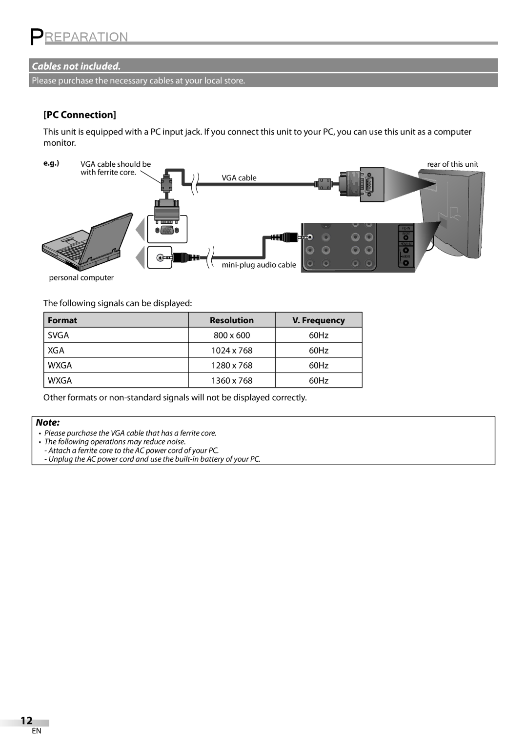 Sylvania LC320SS9 B, LC320SS9 A owner manual PC Connection, Following signals can be displayed, Format Resolution Frequency 