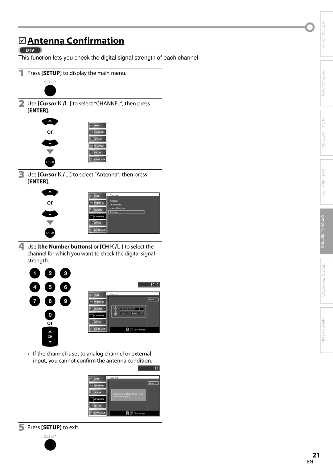 Sylvania LC320SS9 B, LC320SS9 A owner manual 5Antenna Confirmation 