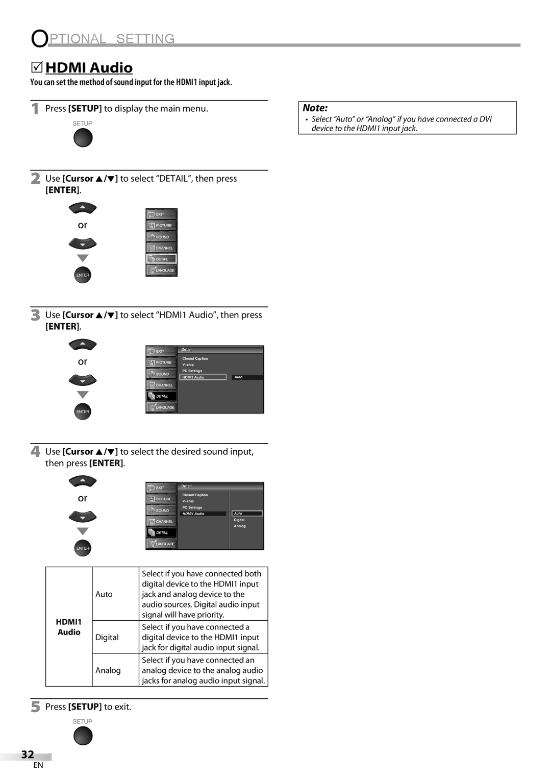 Sylvania LC320SS9 B, LC320SS9 A owner manual 5HDMI Audio, Use Cursor K/L to select HDMI1 Audio, then press Enter 