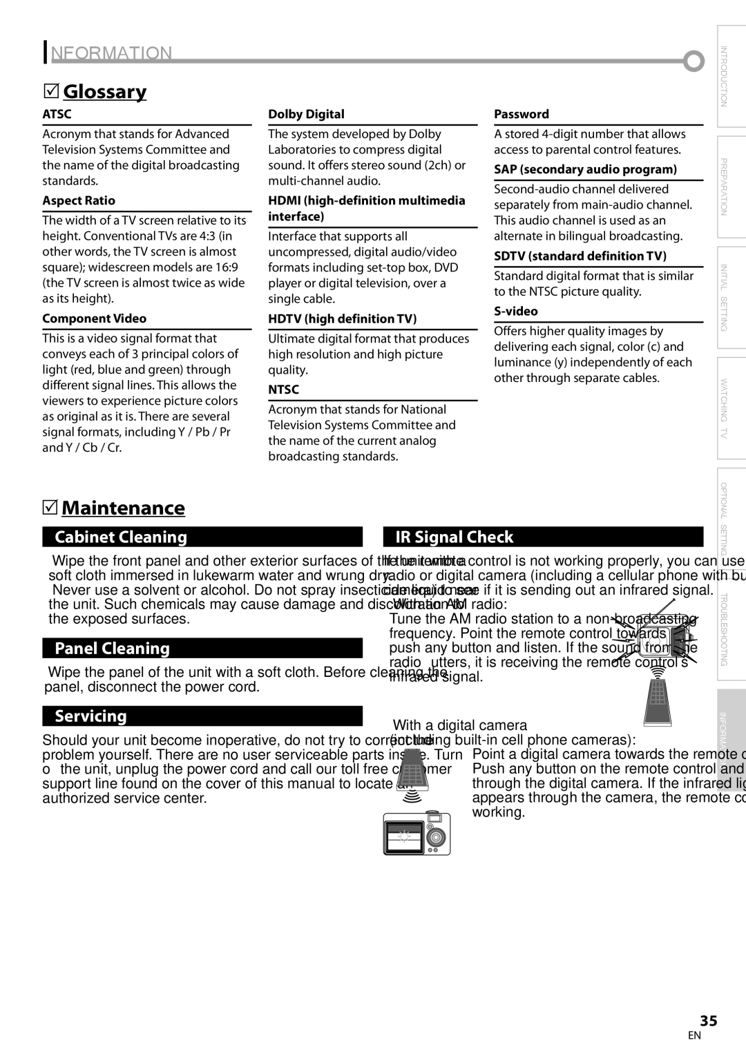 Sylvania LC320SS9 B, LC320SS9 A owner manual Information, Glossary, Maintenance 