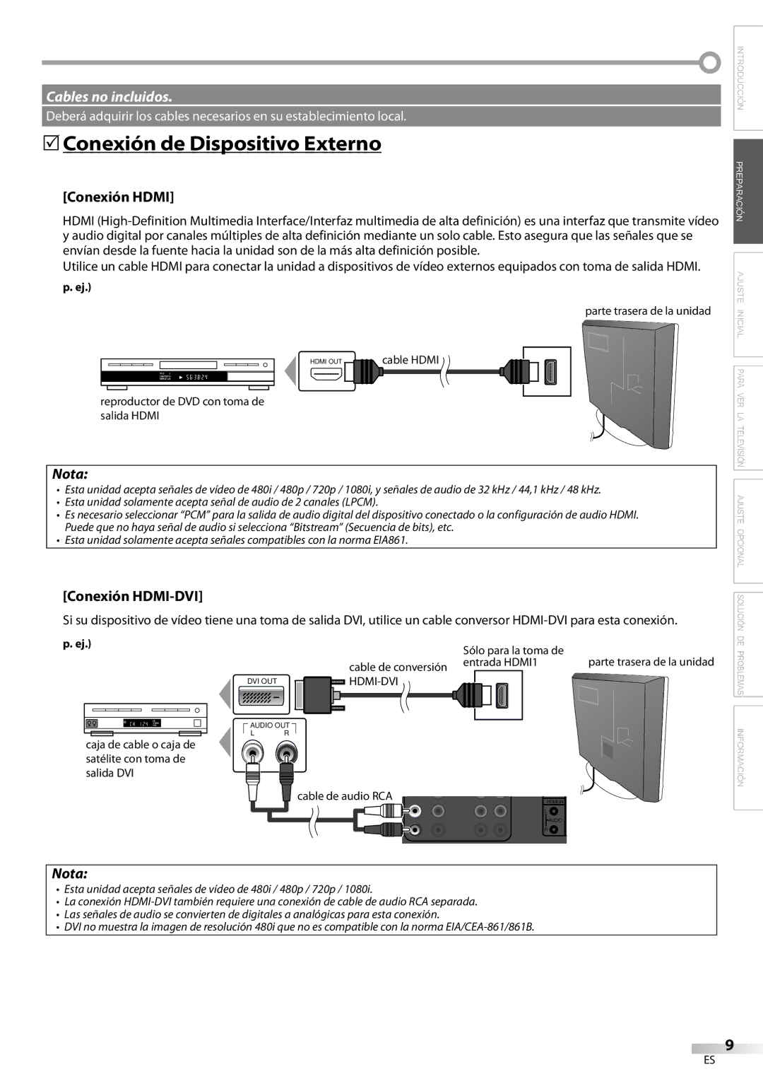 Sylvania LC320SS9 B, LC320SS9 A owner manual 5Conexión de Dispositivo Externo, Conexión Hdmi, Conexión HDMI-DVI 