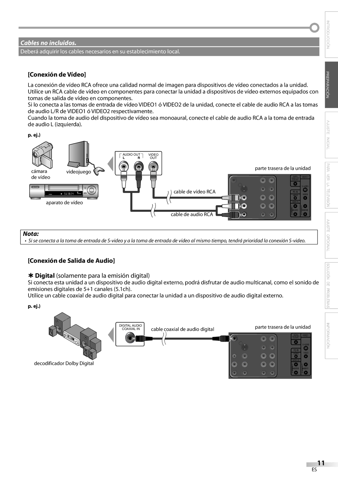 Sylvania LC320SS9 A, LC320SS9 B owner manual Conexión de Vídeo, Conexión de Salida de Audio 