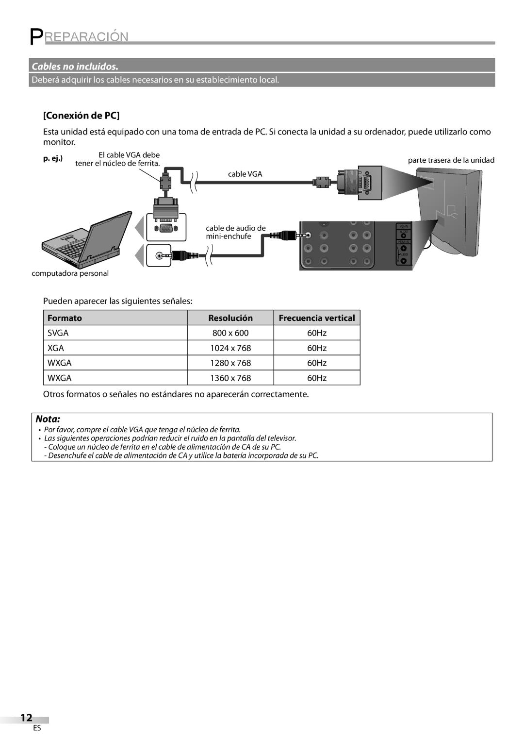 Sylvania LC320SS9 B, LC320SS9 A owner manual Conexión de PC, Pueden aparecer las siguientes señales, Formato Resolución 