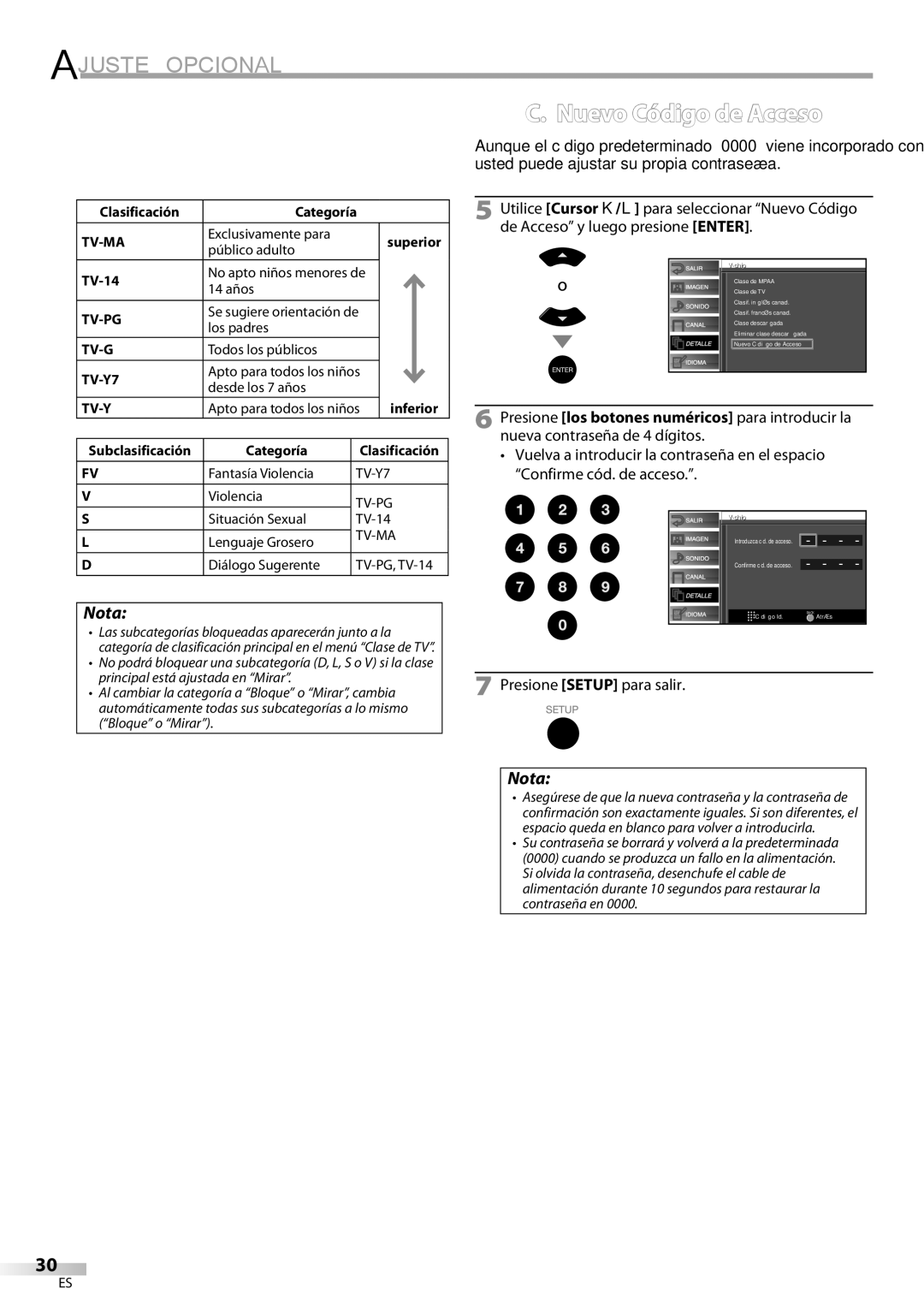 Sylvania LC320SS9 B, LC320SS9 A owner manual Nuevo Código de Acceso 