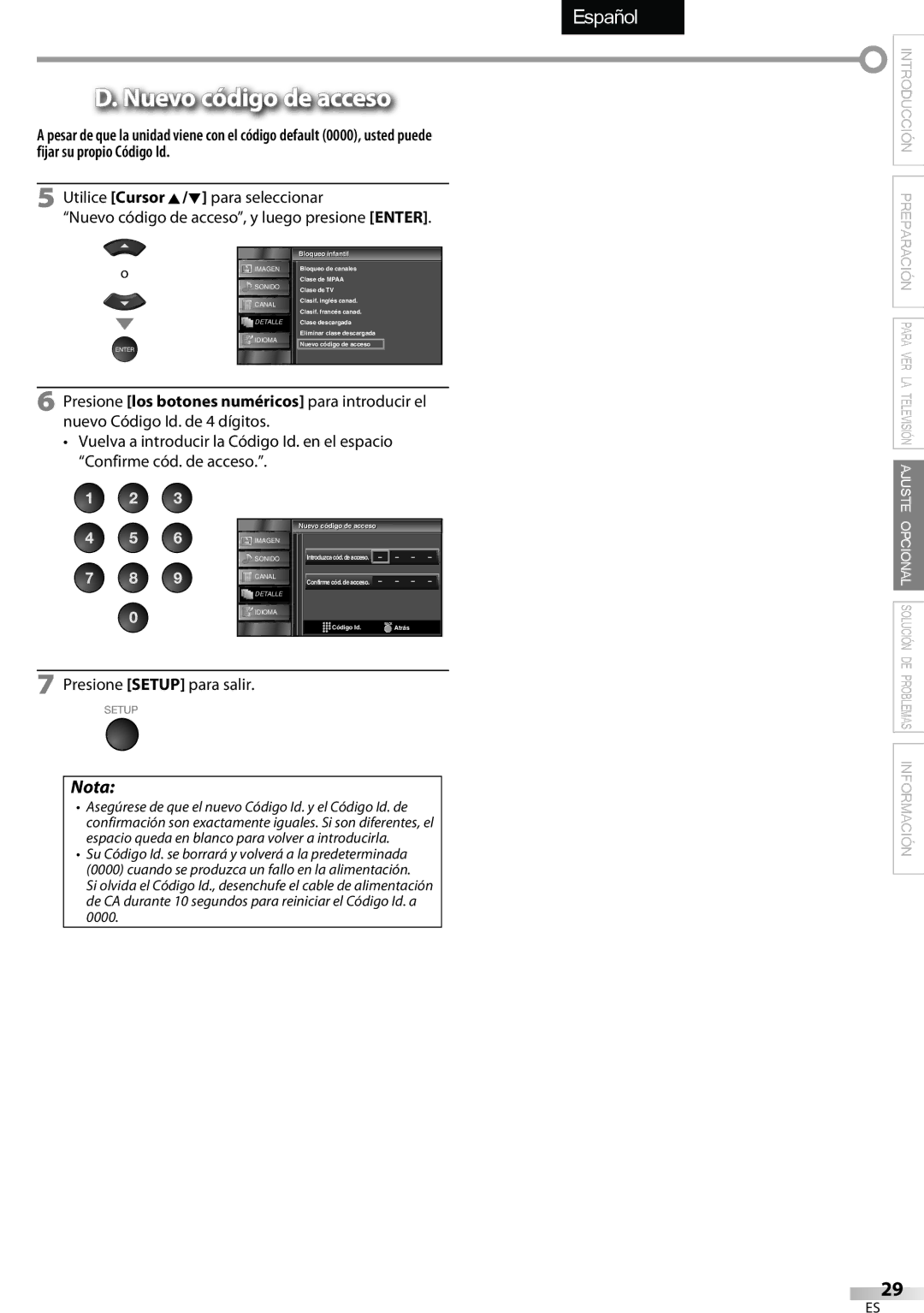 Sylvania LC320SSX owner manual Nuevo código de acceso, Nuevo códigoi de acceso 