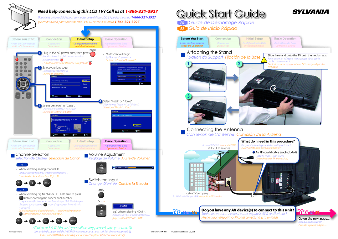 Sylvania LC320SSX owner manual Select your language, Autoscan will begin, Slide the stand onto the TV until the hook snaps 