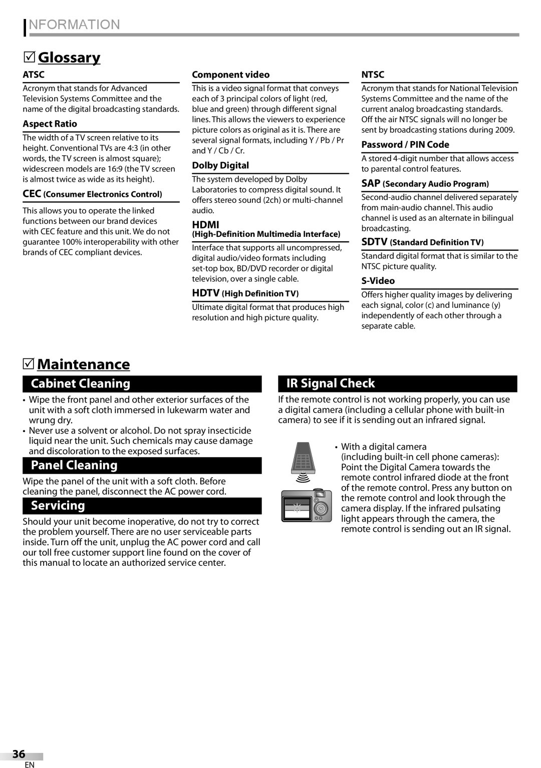 Sylvania LC320SSX owner manual Information,  Glossary,  Maintenance, Ntsc 