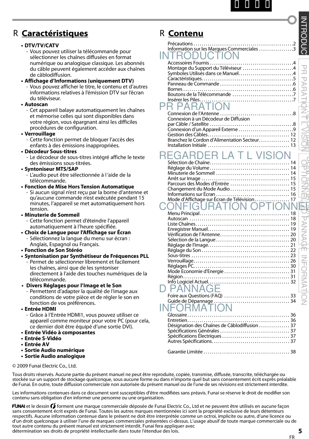 Sylvania LC320SSX owner manual  Caractéristiques,  Contenu 