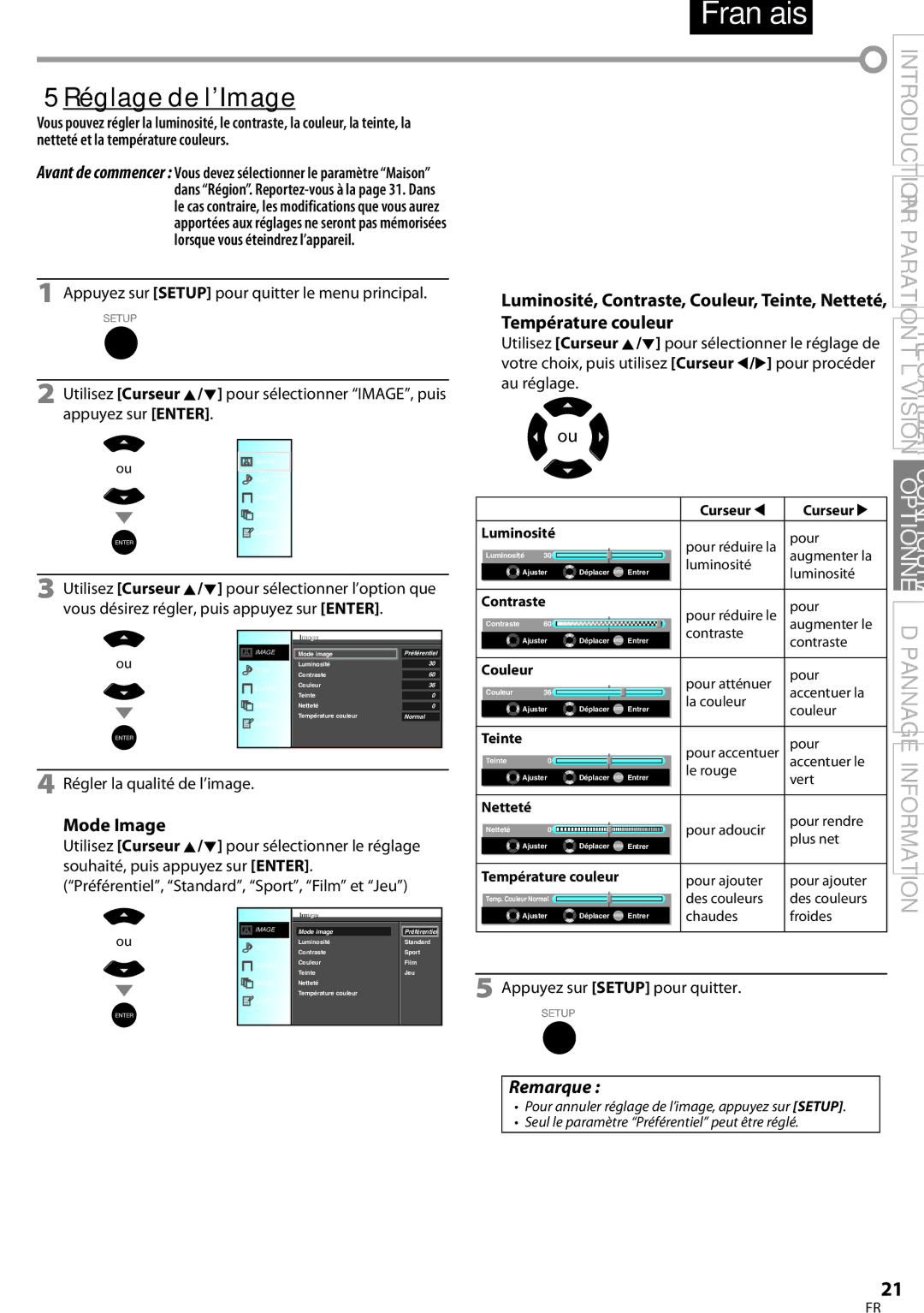 Sylvania LC320SSX owner manual  Réglage de l’Image, Mode Image, Régler la qualité de l’image 