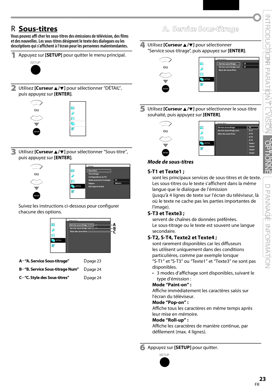 Sylvania LC320SSX owner manual  Sous-titres, Service Sous-titrage, T3 et Texte3, T2, S-T4, Texte2 et Texte4 