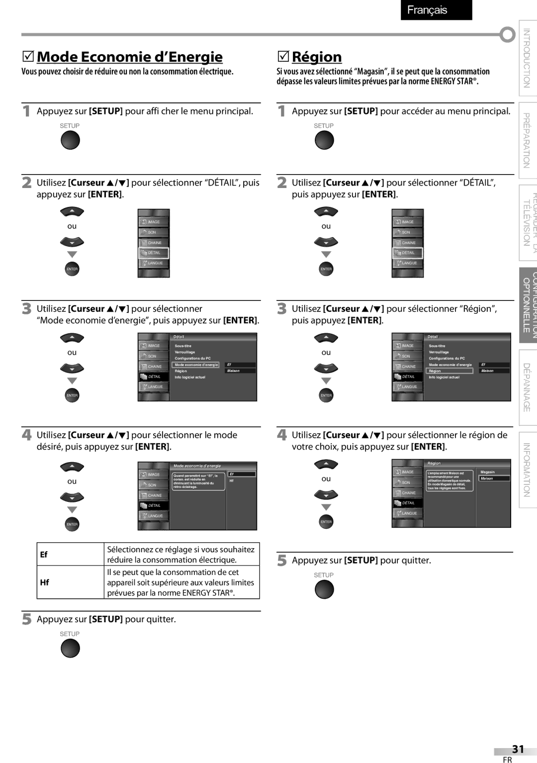 Sylvania LC320SSX owner manual  Mode Economie d’Energie,  Région, Utilisez Curseur Pour sélectionner le région de 