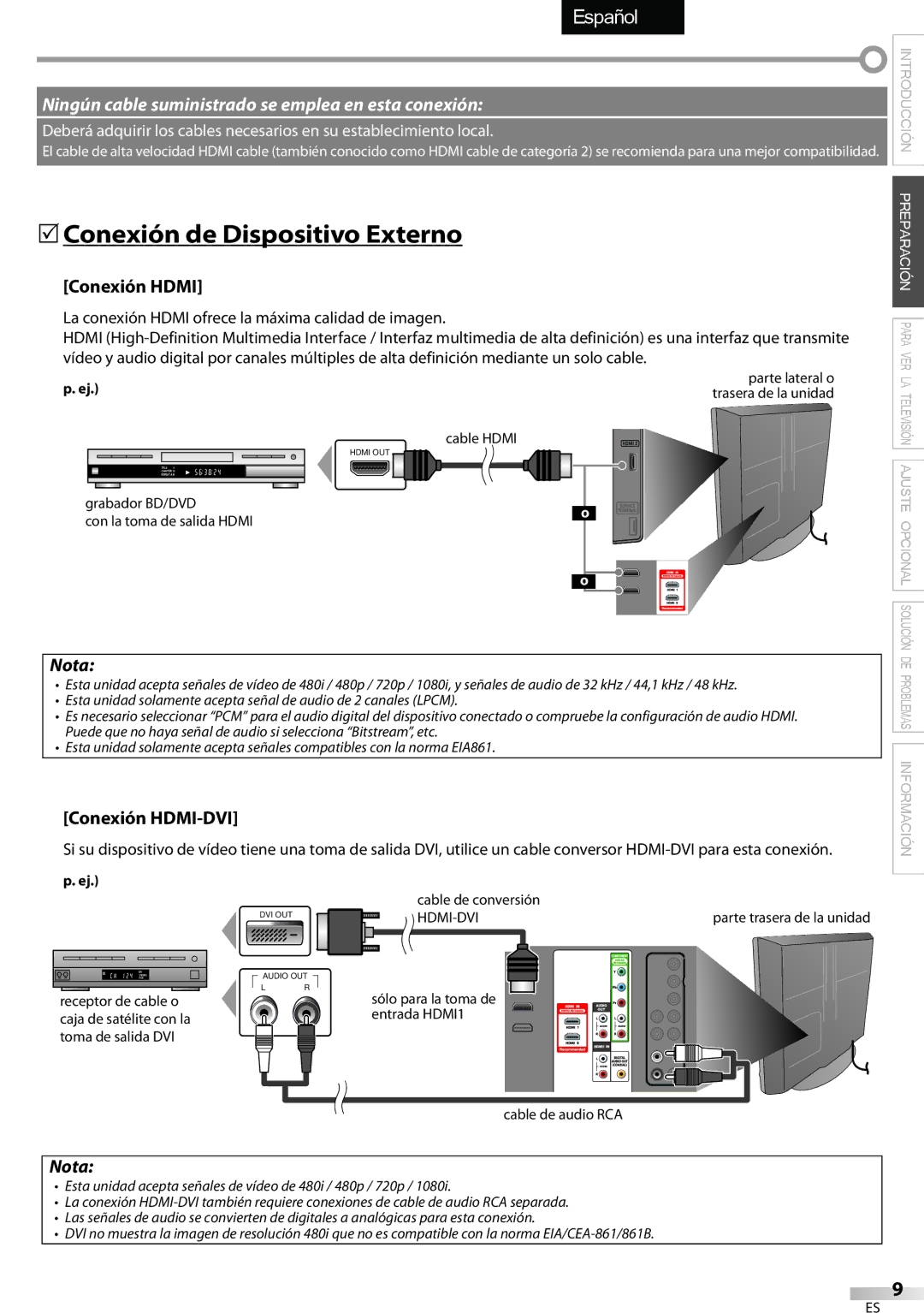 Sylvania LC320SSX owner manual  Conexión de Dispositivo Externo, Conexión Hdmi, Conexión HDMI-DVI 