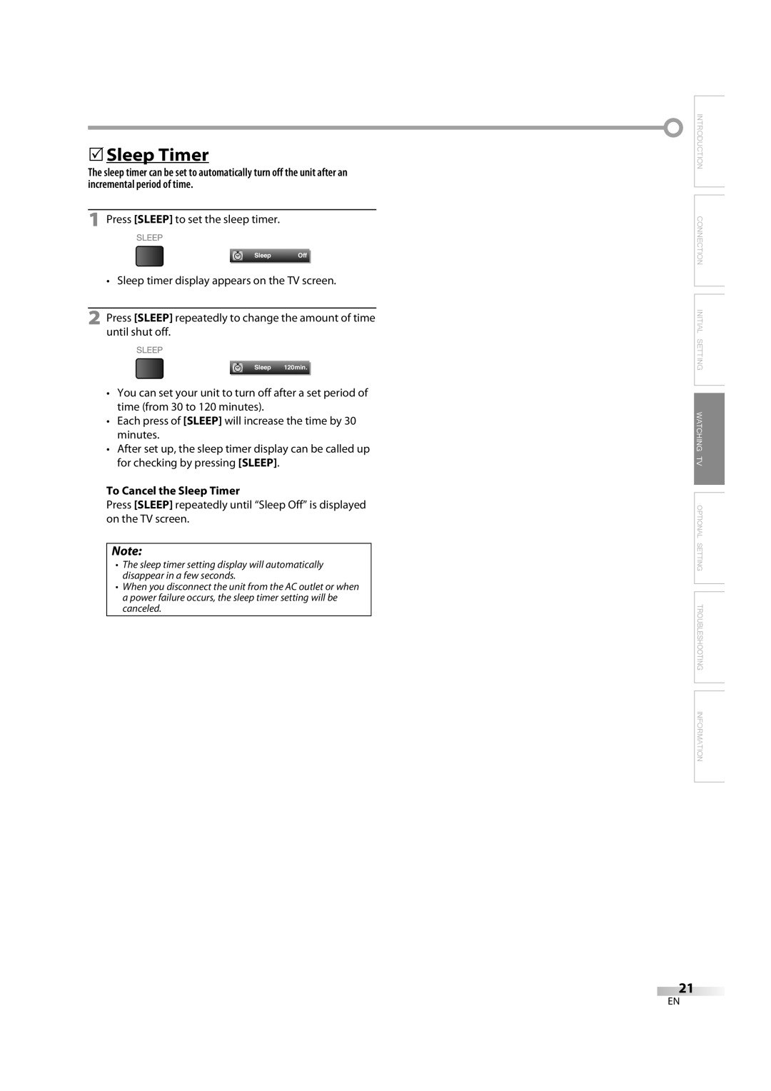 Sylvania LC370SS8 M2 owner manual 5Sleep Timer, Press Sleep to set the sleep timer, To Cancel the Sleep Timer 