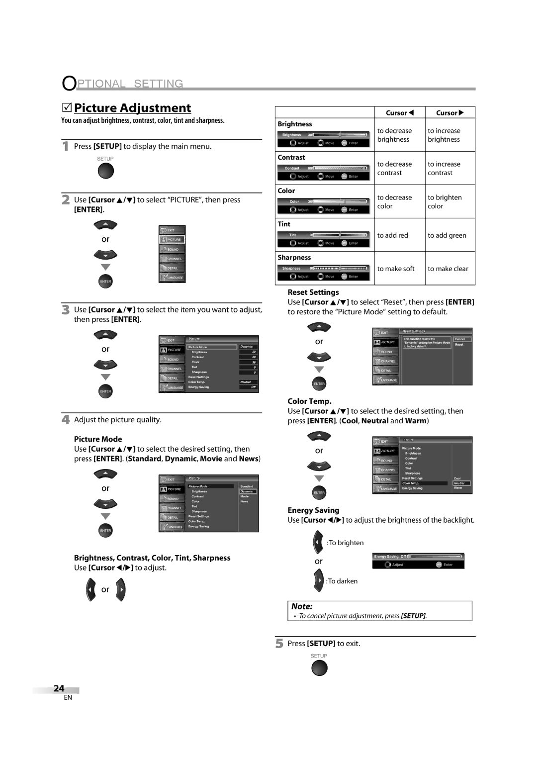 Sylvania LC370SS8 M2 owner manual 5Picture Adjustment 