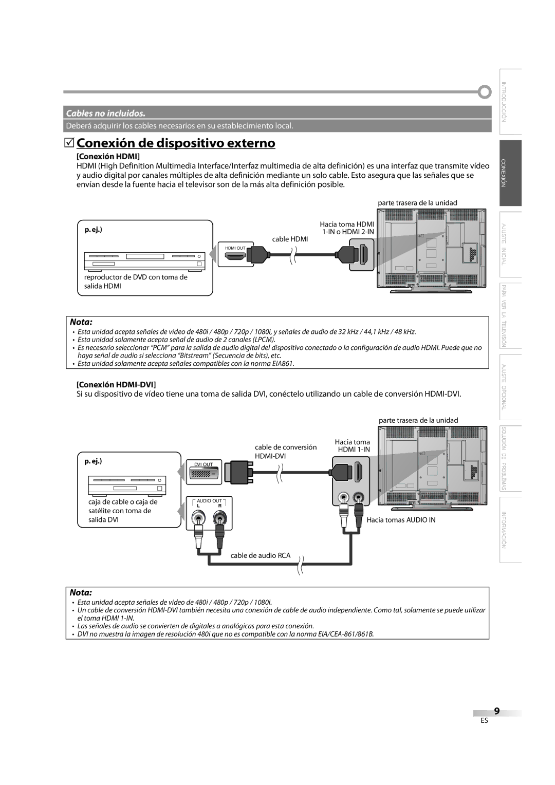 Sylvania LC370SS8M owner manual 5Conexión de dispositivo externo, Conexión Hdmi, Conexión HDMI-DVI 