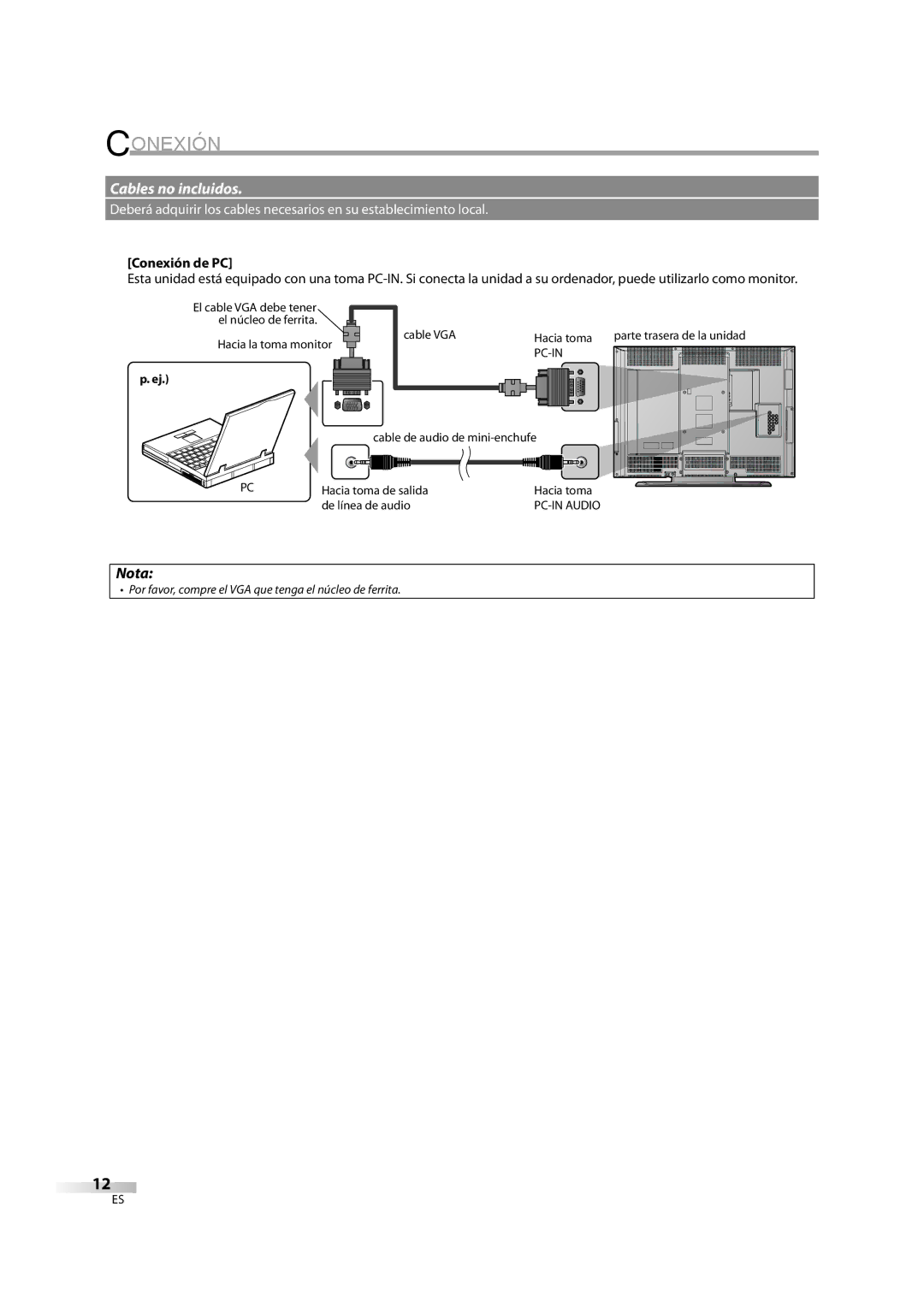 Sylvania LC370SS8M owner manual Conexión de PC 