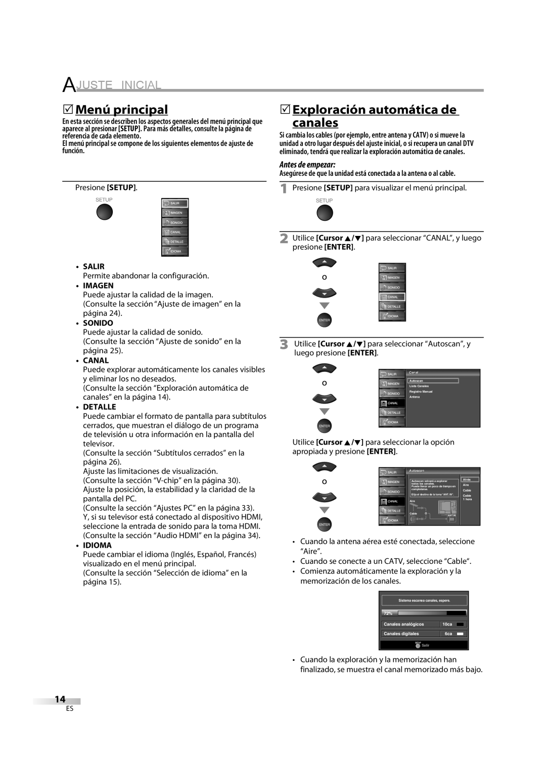 Sylvania LC370SS8M owner manual 5Menú principal, 5Exploración automática de canales 