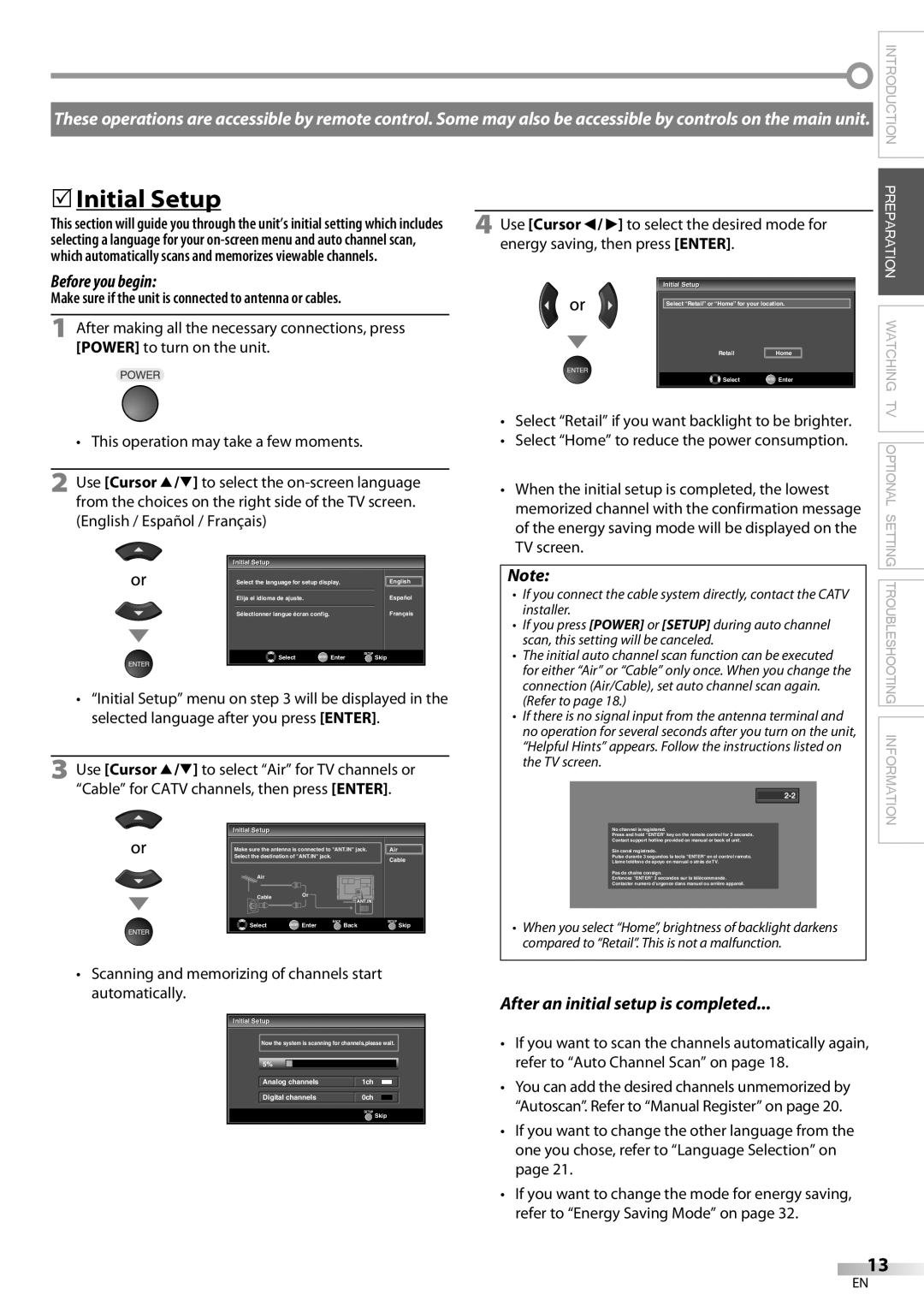 Sylvania LC370SS9 owner manual 5Initial Setup, Before you begin, After an initial setup is completed 