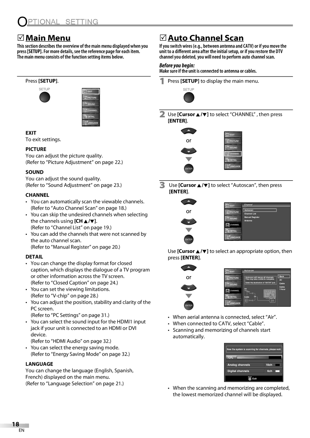 Sylvania LC370SS9 owner manual 5Main Menu, 5Auto Channel Scan 