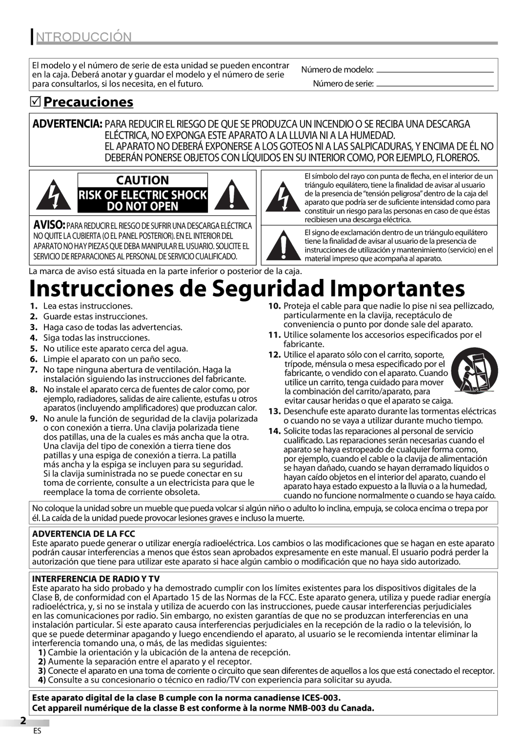 Sylvania LC370SS9 owner manual Precauciones, Para consultarlos, si los necesita, en el futuro, Advertencia DE LA FCC 