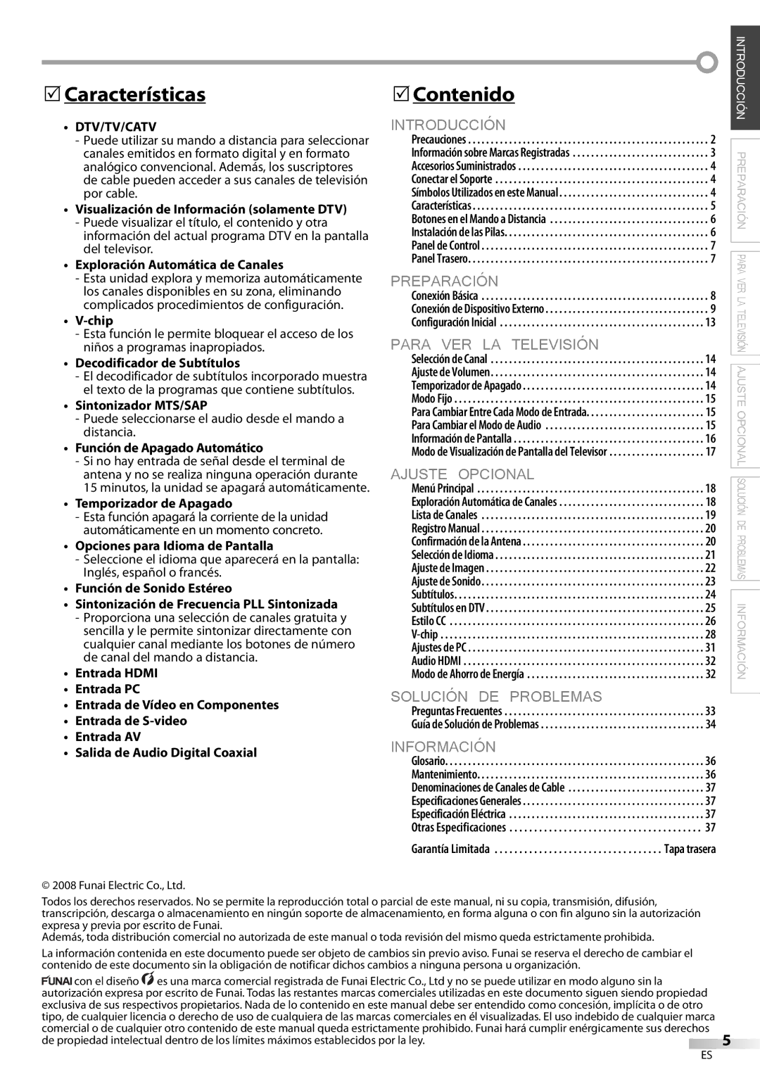 Sylvania LC370SS9 owner manual Características, Contenido 