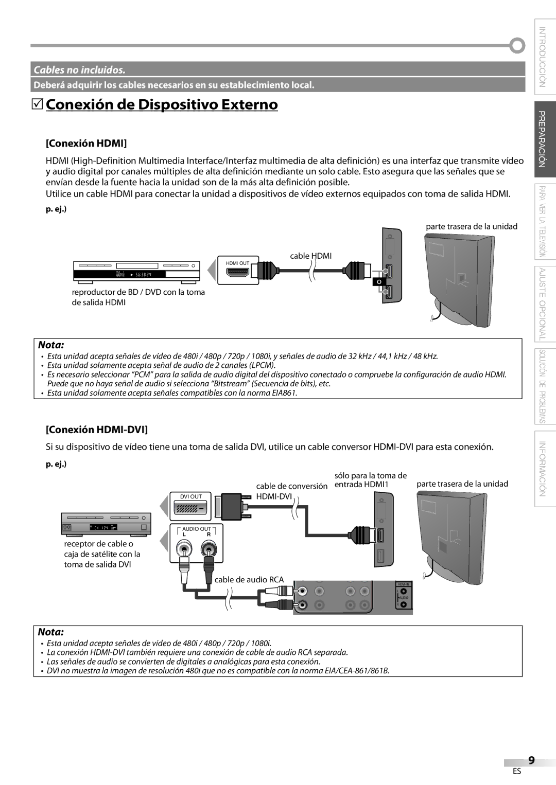 Sylvania LC370SS9 owner manual 5Conexión de Dispositivo Externo, Conexión Hdmi, Conexión HDMI-DVI 