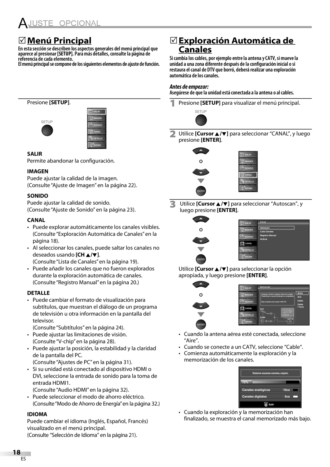 Sylvania LC370SS9 owner manual 5Menú Principal, 5Exploración Automática de Canales 