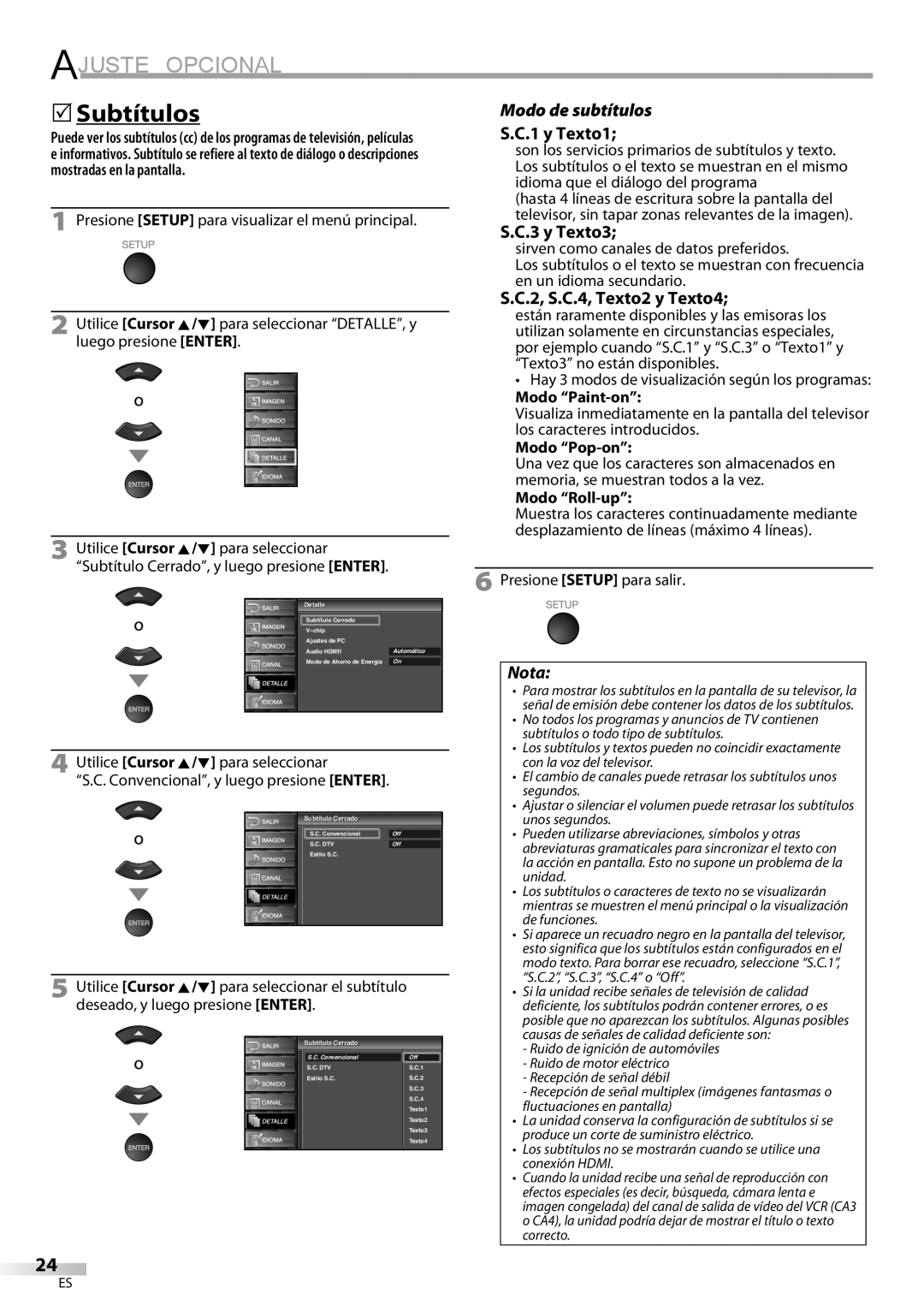 Sylvania LC370SS9 owner manual Subtítulos, Modo de subtítulos, y Texto1, y Texto3, 2, S.C.4, Texto2 y Texto4 