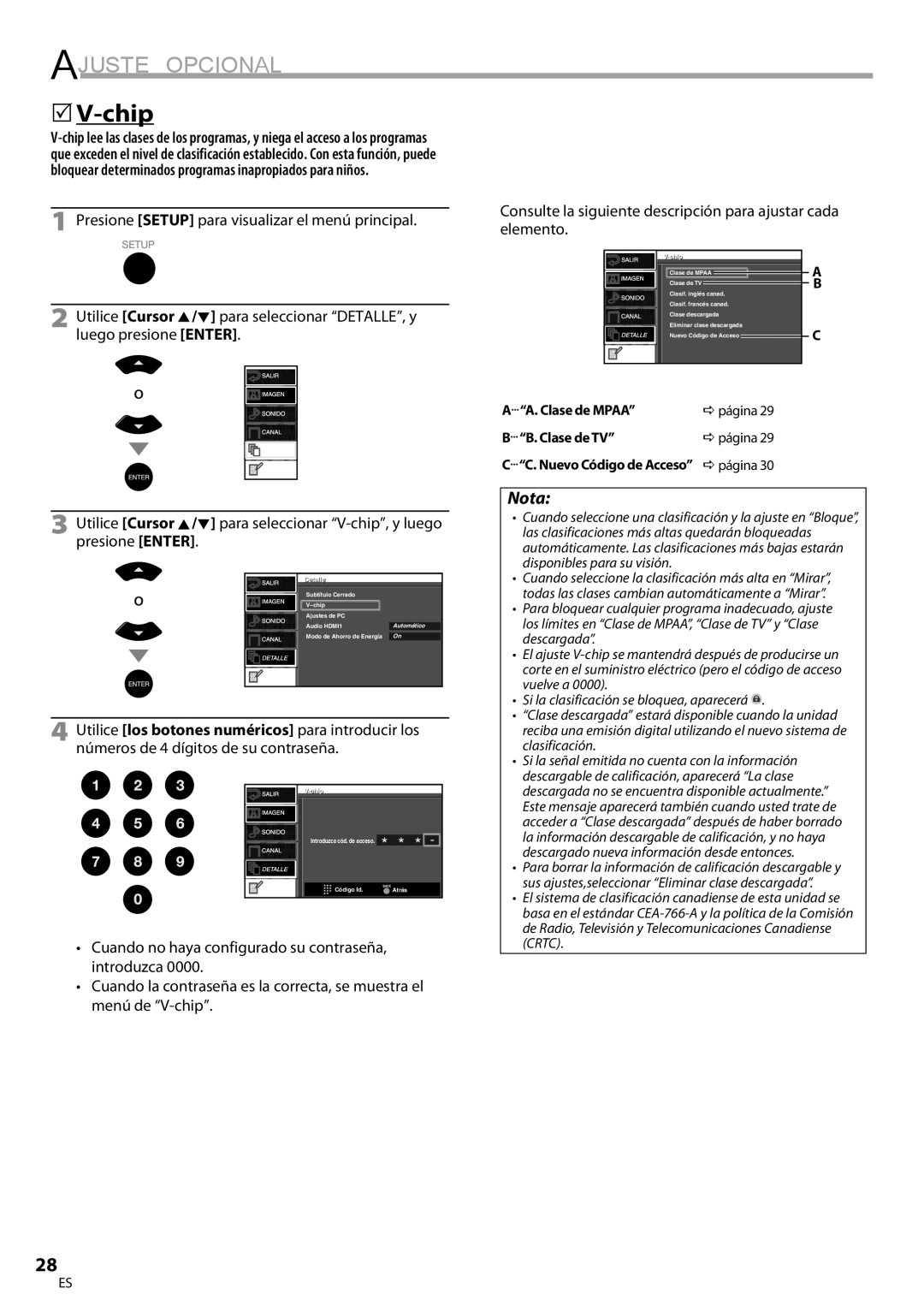 Sylvania LC370SS9 owner manual Clase de Mpaa, Clase de TV, Nuevo Código de Acceso Dpágina 