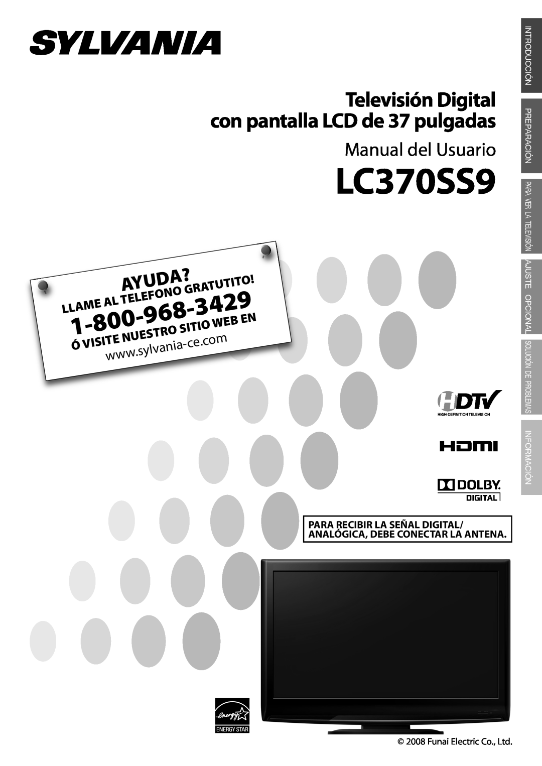 Sylvania LC370SS9 Tutito, Sitio, 3429, Manual del Usuario, Televisión Digital con pantalla LCD de 37 pulgadas, Ayuda? 