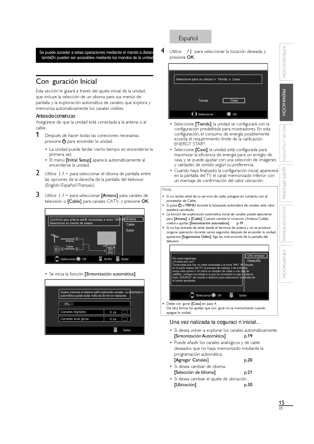 Sylvania A01PDUH, LC407SS1 owner manual Conﬁguración Inicial 