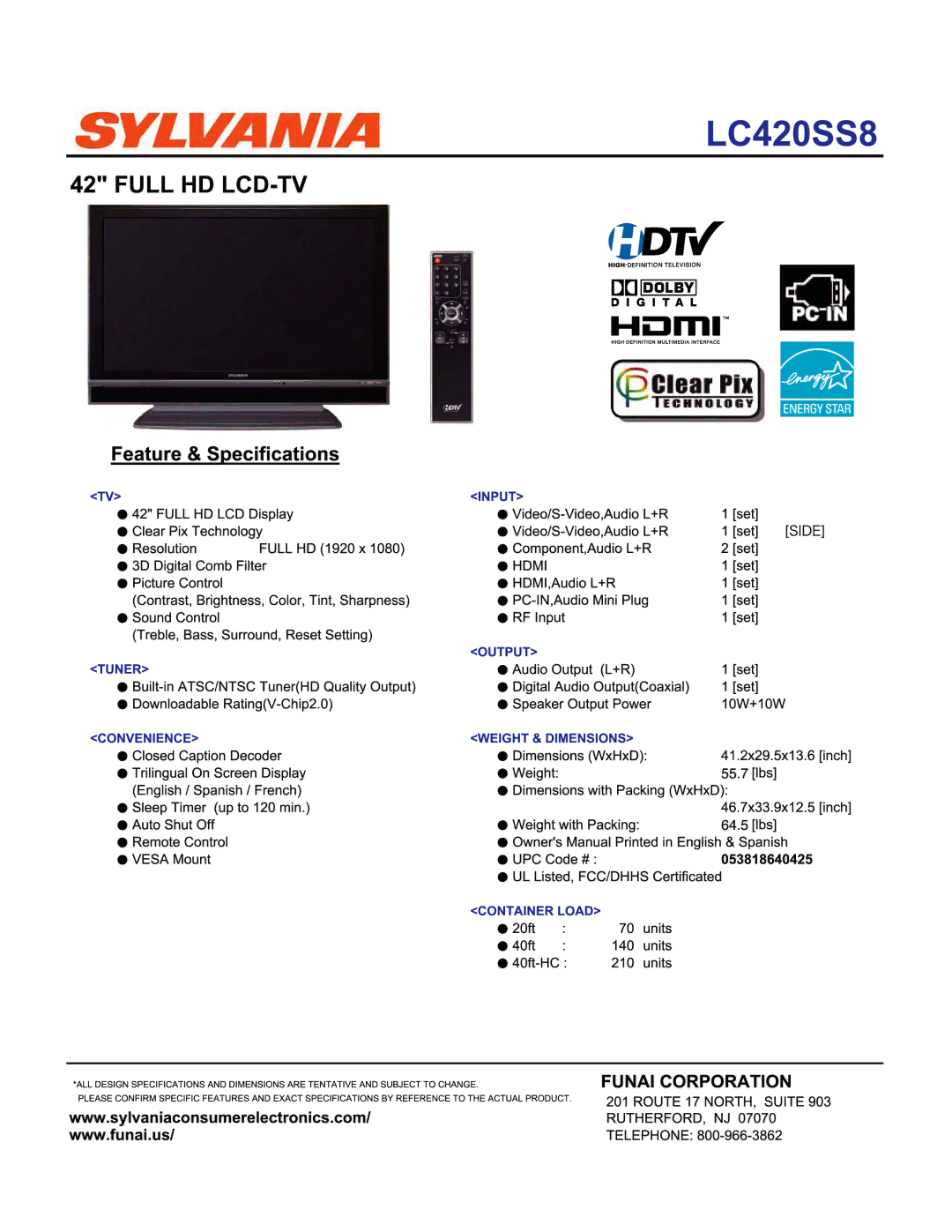 Sylvania LC420SS8 manual 