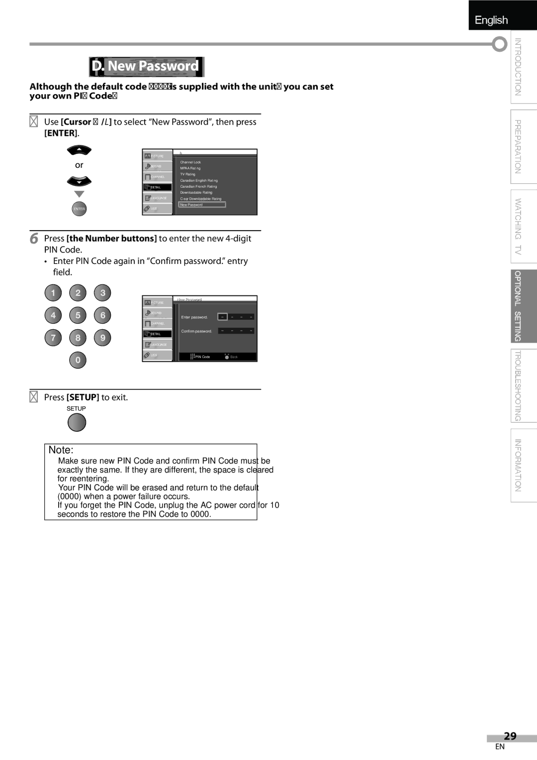 Sylvania LC427SSX owner manual Use Cursor K/L to select New Password, then press Enter, Confirm password 